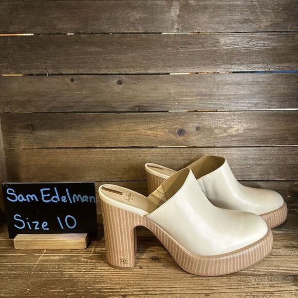 New $170 Womens Sam Edelman Shiloh‎ Leather Heel Mule Shoes Size 10 M - Picture 1 of 7
